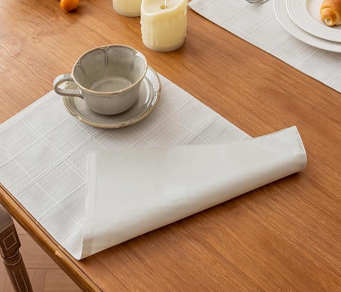 Linen Checked Placemats Set of 6, Machine Washable, Thick Textured Farmhouse - Image 6