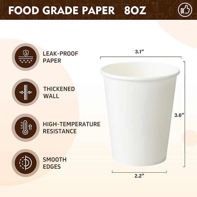 YEEHAW 8 oz 1000 Pack Disposable Paper Coffee Cups | - Image 2