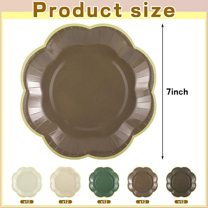 60 Pcs Woodland Baby Shower Party Plates 7 Inch Brown and Green Plates | Forest - Image 2