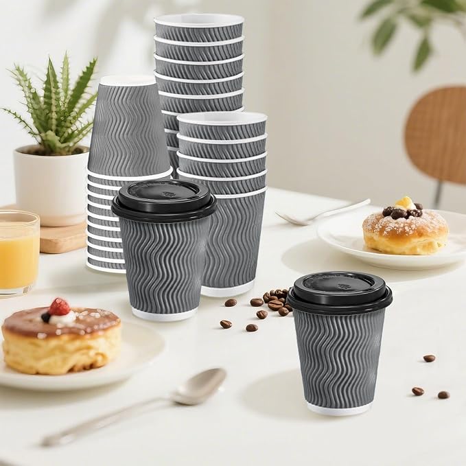Clawsoff 100 Pack 10 oz Disposable Insulated Coffee Cups - Image 5