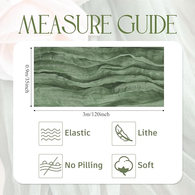Cheesecloth Table Runner Sage Green 10FT Boho Gauze, 4 Pack | 120 Inch Cheese - Image 2