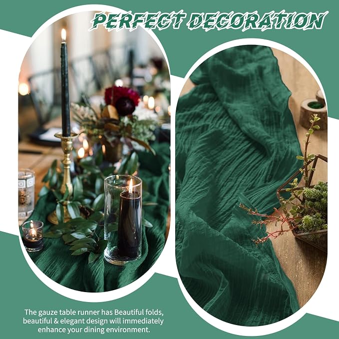 10 Pack Emerald Green Cheesecloth Table Runner 17x108 Inch Boho Gauze Cheese - Image 5