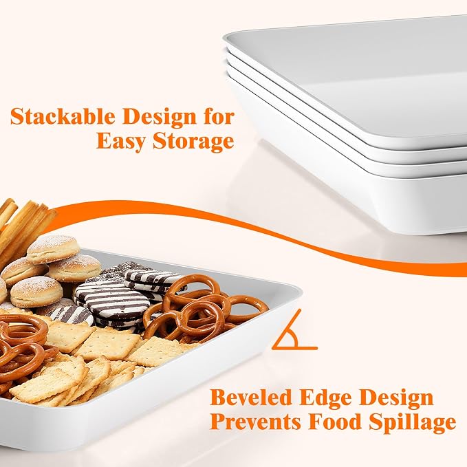 SpaceTrove 6-Pack Serving Tray Set, Reusable Plastic Serving Platter - Image 3