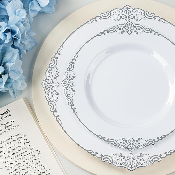 Bestluck 350PCS Silver Plastic Plates - Image 3