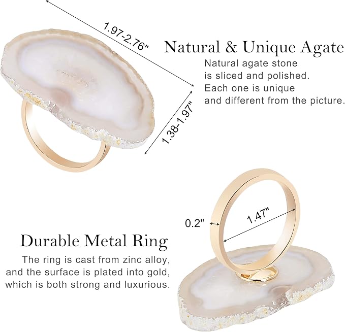 CozyTower Agate Napkin Rings Set of 4, Unique Geode Napkin Rings | Gold Napkin - Image 2