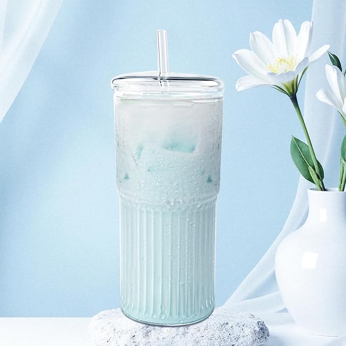 Luiaiog Glass Cups with Lids and Glass Straws, High Borosilicate 20OZ Tumblers - Image 7
