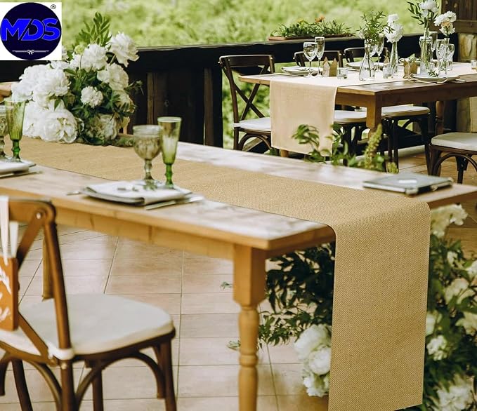MDS® Pack of 10 Natural Burlap Table Runner, 12 x 108 Inch, Jute Vintage Rustic - Image 6