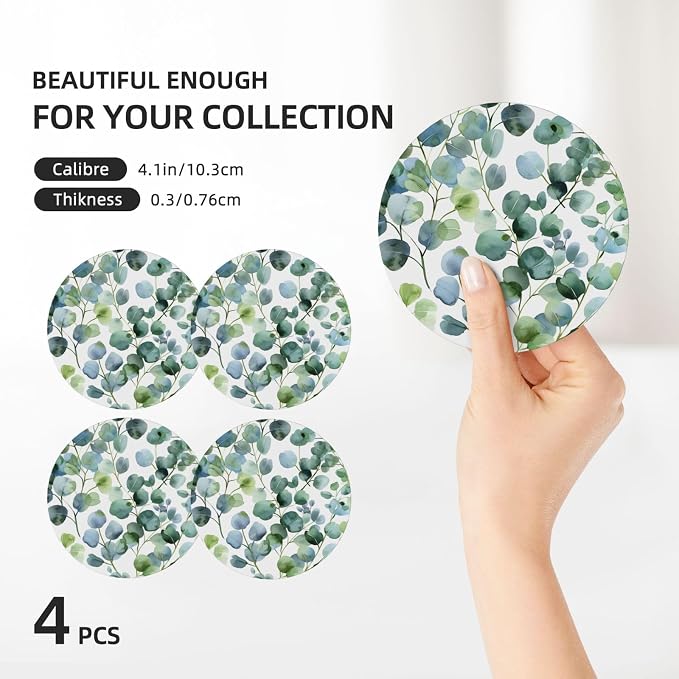 Green Eucalyptus Leaves Coasters - Image 3