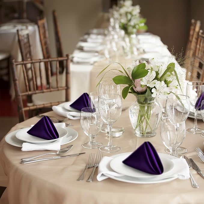 P Pothuiny 50 Pcs Purple Satin Napkins 17 x 17 Inch, Satin Cloth Napkins | - Image 7