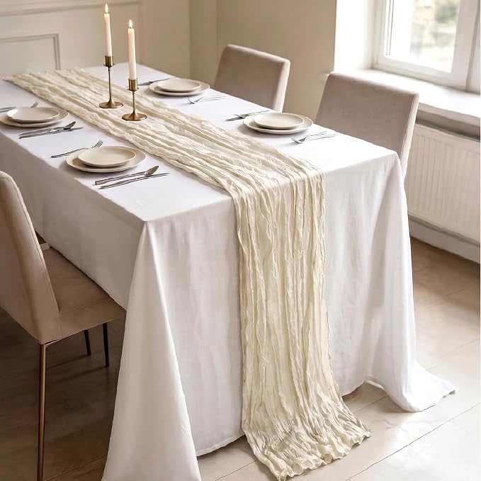 3 Pack Ivory Cheesecloth Table Runner 21 x 120 Inch Boho Gauze Sheer Table - Image 3