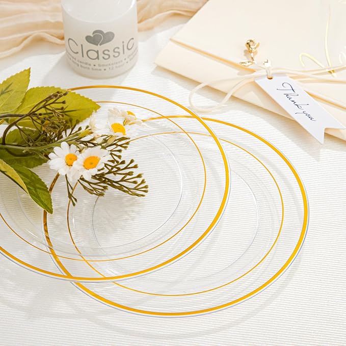 bUCLA 100 Pieces Clear Gold Plastic Plates Disposable - Image 4