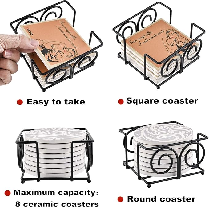 Coaster Holder 4.3 Inch Black Iron Metal Holder Storage Caddy - Image 3