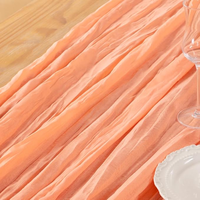 DeZerlor Peach Cheesecloth Table Runners 12 Pack Summer Boho Runners | - Image 6