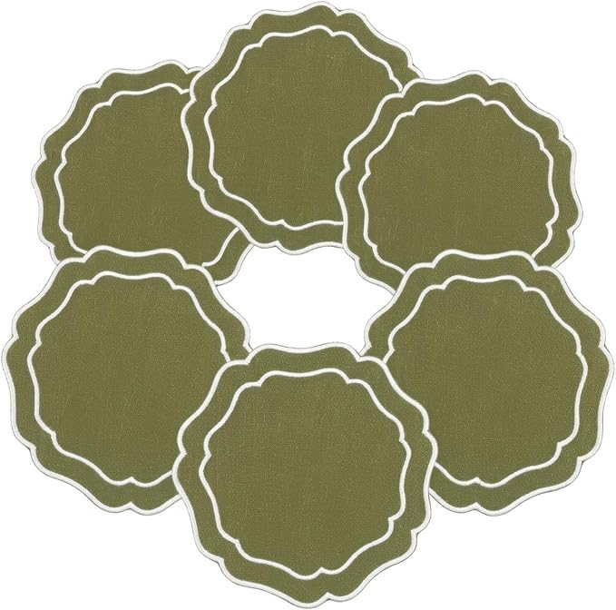 Linen Coasters for Drinks, 4.5 inch, Lime | Absorbent Linen Drink Mats by EmbroideryLinenVN