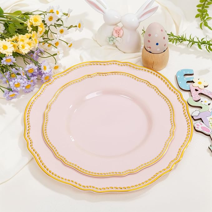 60 Pcs Pink Gold Dinner Plates for Wedding | 10 inch Heavy-duty Disposable - Image 4