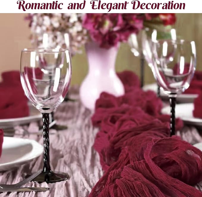 Burgundy 10FT Cheesecloth Table Runner Boho Gauze Fabric Table Runner Rustic - Image 7