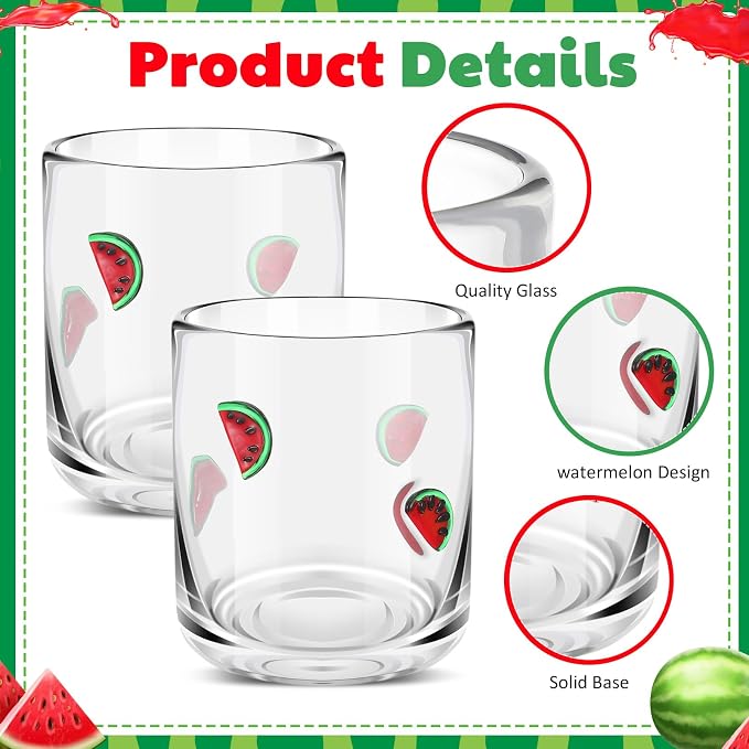 SiliFine 2 Pcs Watermelon Icon Juice Glasses - 14oz Summer Watermelon Stemless - Image 4
