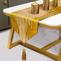 Luxury Gold Table Runner 72 Inches Long, Modern Abstract Geometry, Tassels | by Fullony