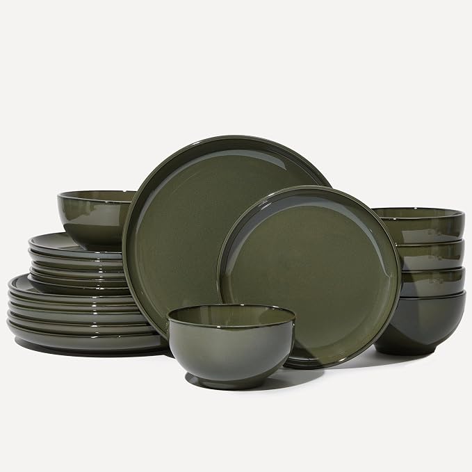 18 Piece Dinnerware Set for 6, Reactive Glaze Terracotta Plates and Bowls Set by Pokini
