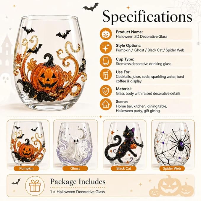 3D Halloween Artisan Glassware Collection Halloween Glass Cups | Drinking Glass - Image 6