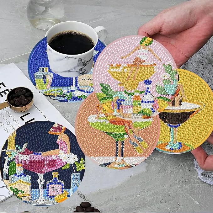 ijbnhd 8 Pcs Cocktail Diamond Art Coasters Kits, 4x4 inch | Cocktail Diamond - Image 4