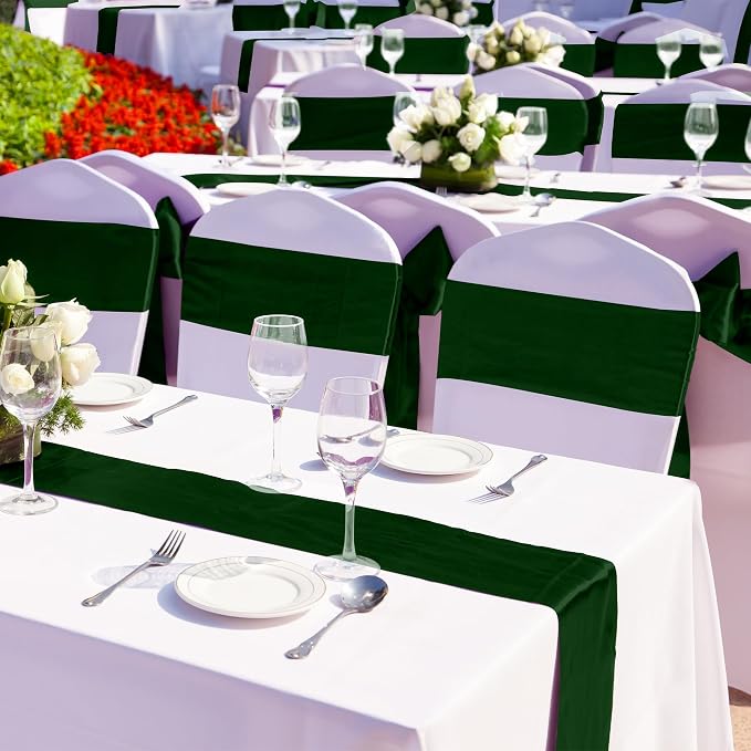 Aneco 16 Pack Satin Table Runner 12 x 108 Inch Black Green Long Wedding Satin - Image 5