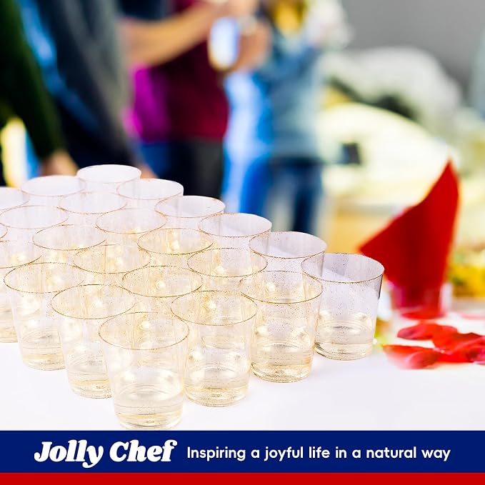 JOLLY CHEF 14 oz 50 Pack Gold Plastic Cups, Disposable Gold Glitter Plastic - Image 6