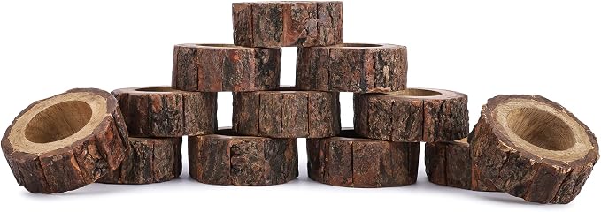 Ajuny Wooden Napkin Rings Set of 12 Handmade Bark Edge Table Decor 1.5 Inch | by AJUNY