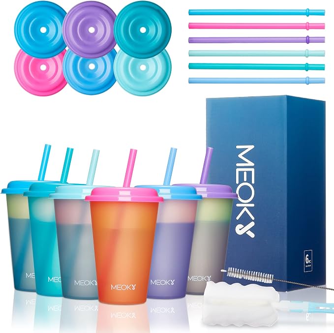 Meoky Color Changing Cups with Lids and Straws - Image 6