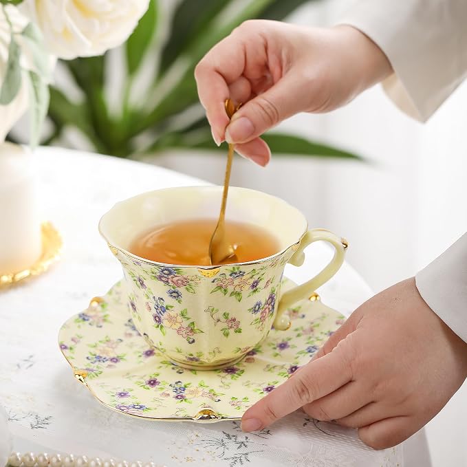 Country Roses Porcelain Tea Cup and Saucer Set - Image 5