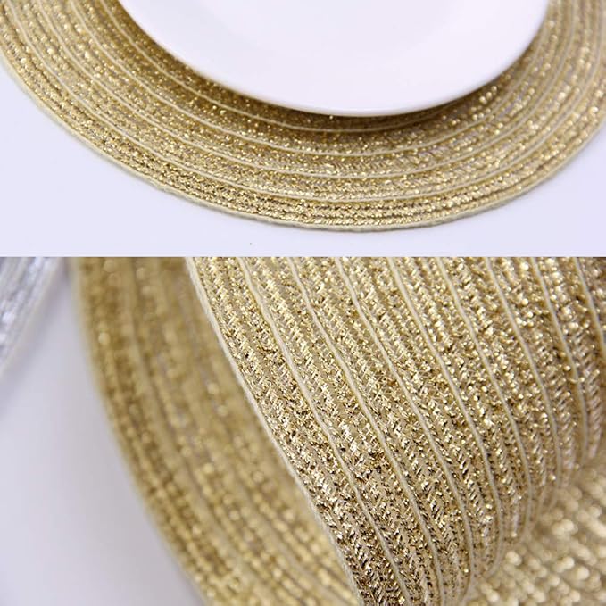 SHACOS Gold Glitter Round Placemats Set of 6 Bling Circle Place Mats Washable - Image 3