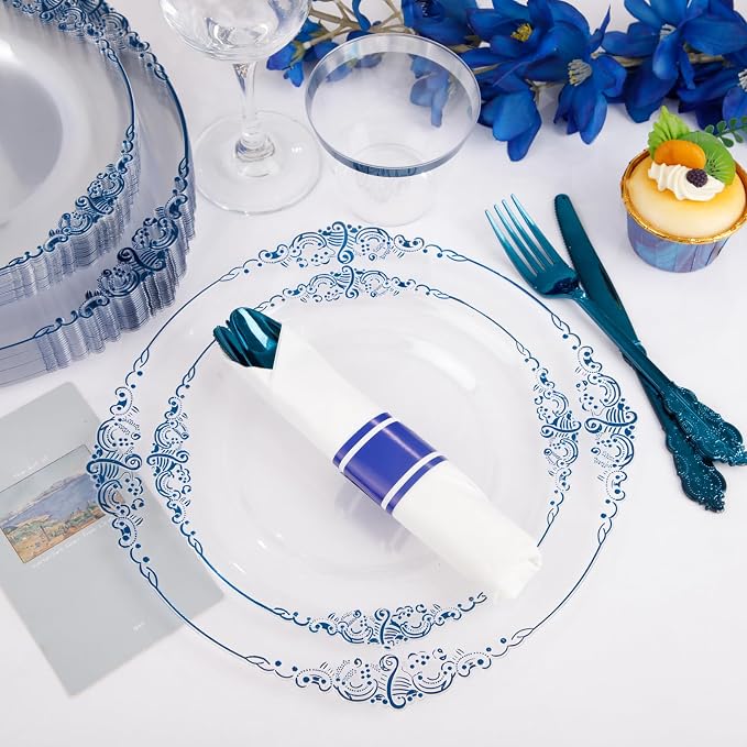 350pcs Clear Blue Plastic Plates - Image 7