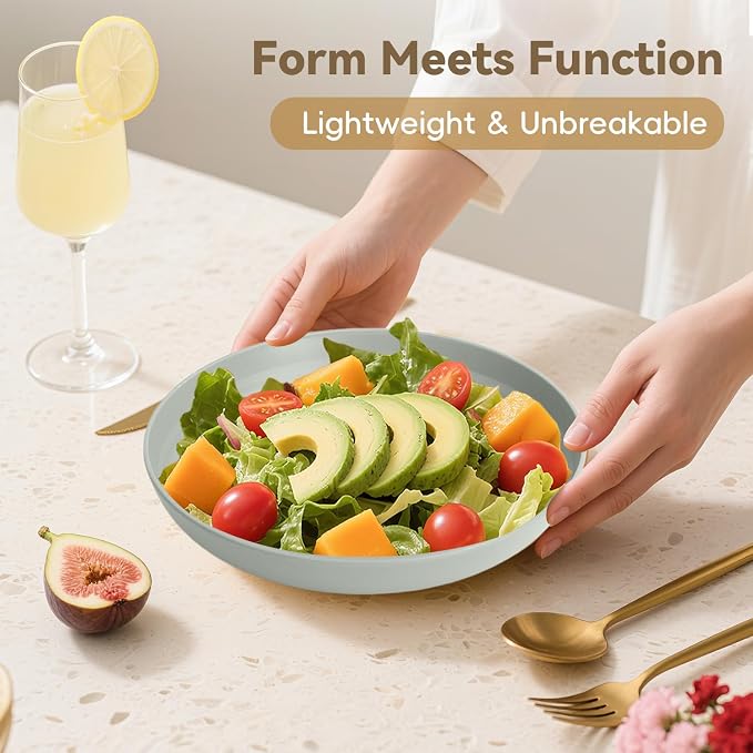 Wheat Straw Plates 9 Inch, Unbreakable Plastic Plates Reusable, Dinner Plates - Image 5