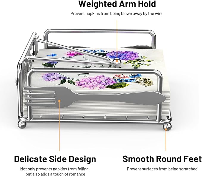 Napkin Holder for Table, Weighted Arm, Square Cocktail Paper Holder, Elegant - Image 5