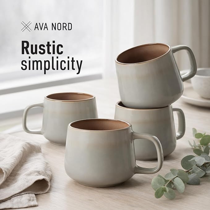 Ava Nord Small Stoneware Ceramic Coffee Mugs Set of 4 | 6 oz | Sage Ash | - Image 7