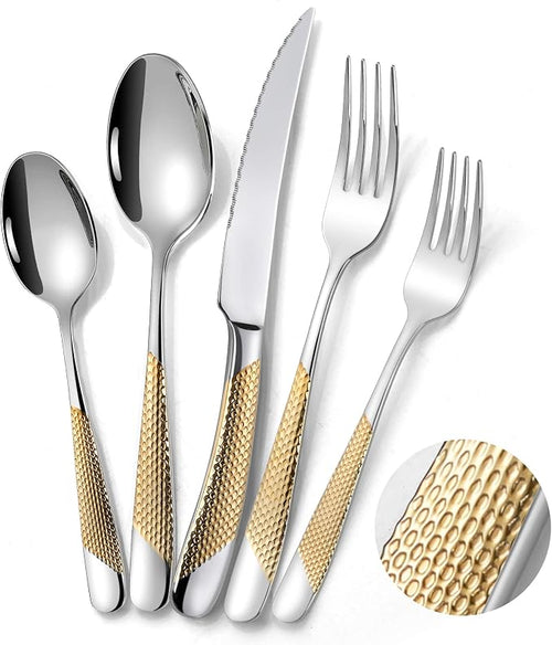 20-Piece Hammered Silver Gold Silverware Set by Lemeya