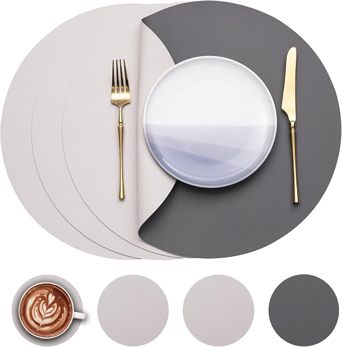 Myir JUN 15 Inches Round Placemats Set of 4 Faux Leather Place Mats | by MyirJUN