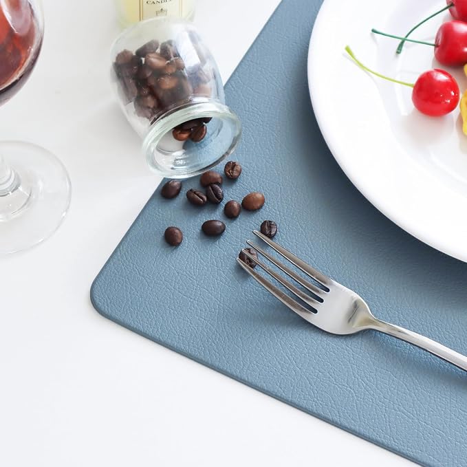 Vinjiasin Placemats Set of 4 Blue Leather Place Mats - Image 6