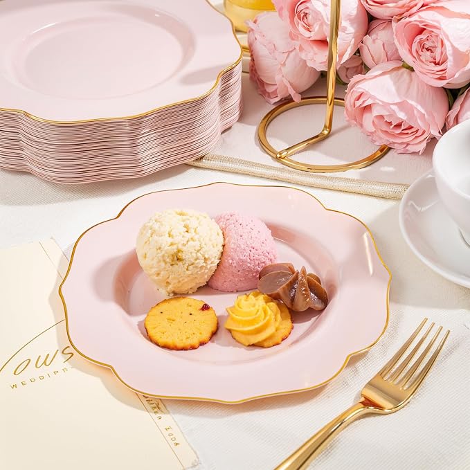 bUCLA 48Pieces Pink Plastic Dessert Plates - Image 5