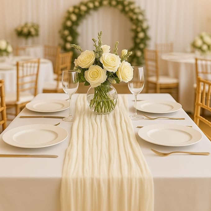 6 Pack Beige 10FT Cheesecloth Table Runner –120 Inch Soft Gauze Boho Table by HQ-SITE