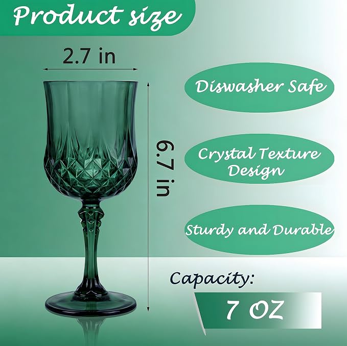 48Pack Plastic Wine Glasses, 7oz Vintage Goblets - Image 2