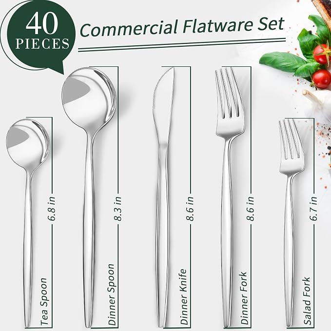 40-Piece Silverware Set for 8, CEKEE Stainless Steel Flatware Cutlery Set - Image 6