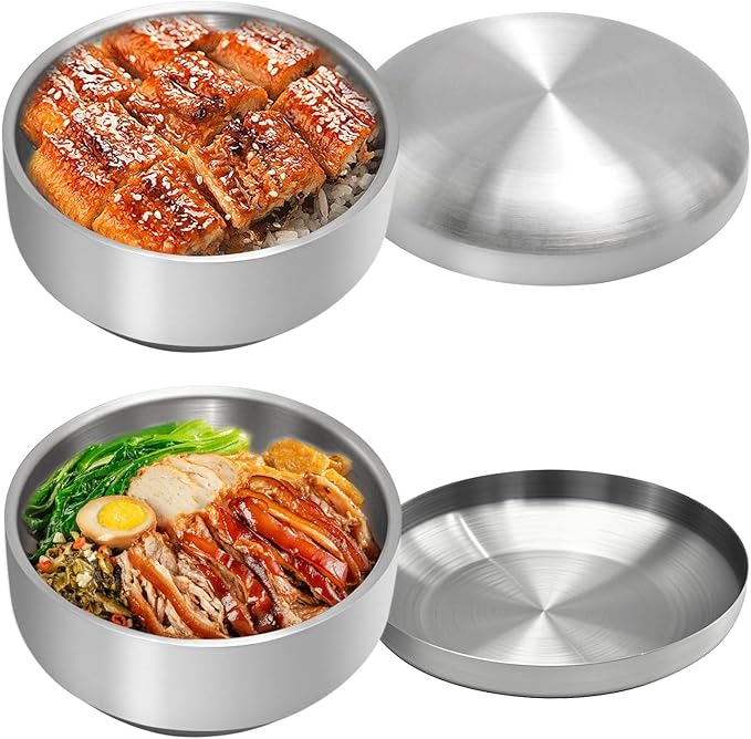 Stainless Steel Rice Bowl with Lid, by Aynaxcol