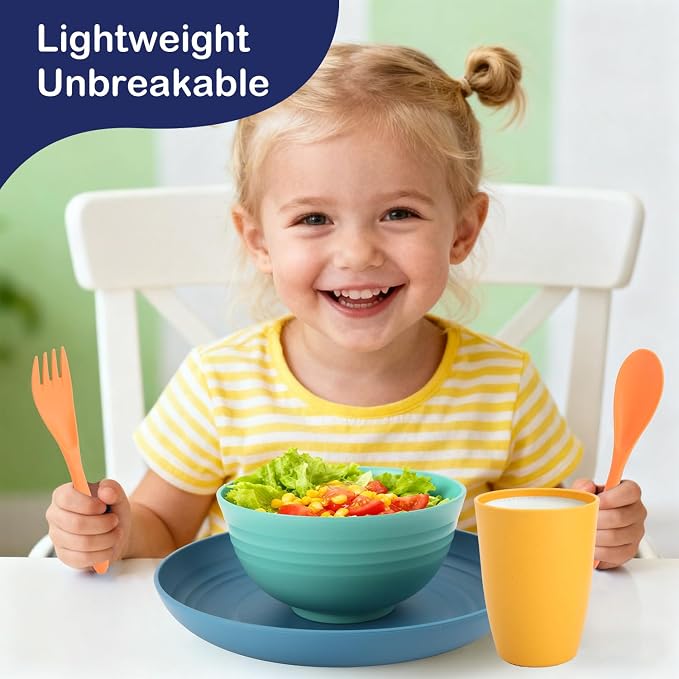 Wheat Straw Dinnerware Sets, Dishwasher & Microwave Safe Kids Plates and Bowls - Image 8