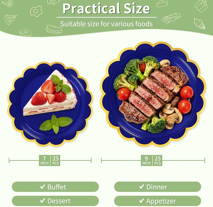 50 Pcs Royal Blue Paper Plates Disposable, Dessert Cake Plates, - Image 2