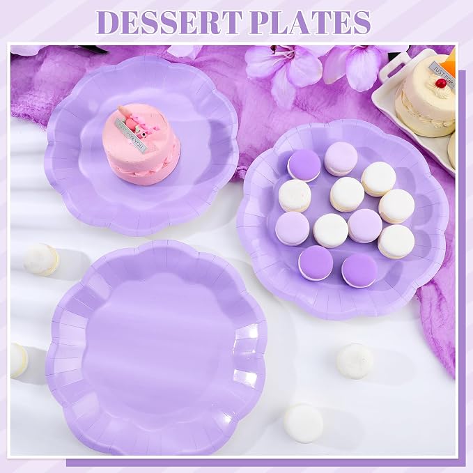 NatNarr 30 Pcs Light Purple Paper Plates, 9 Inch Scalloped Lavender Plates | - Image 4