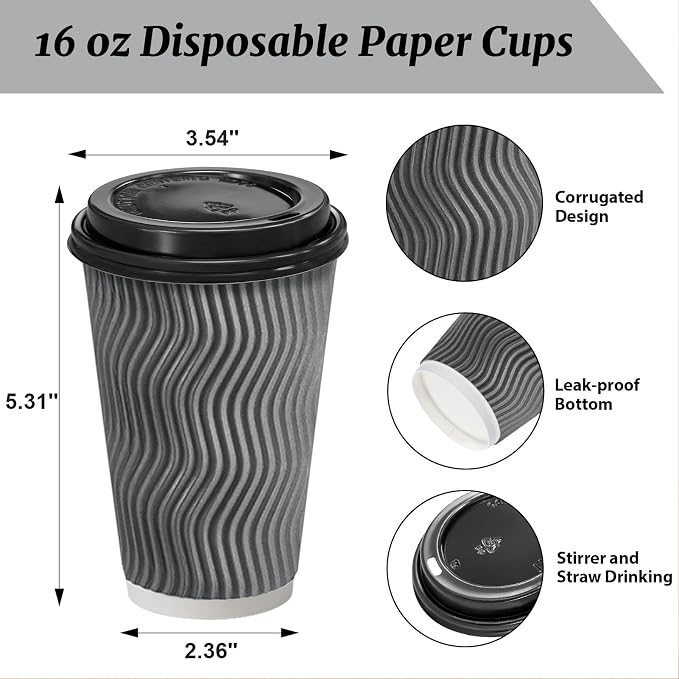 Clawsoff 100 Pack 16 oz Disposable Insulated Coffee Cups - Image 2