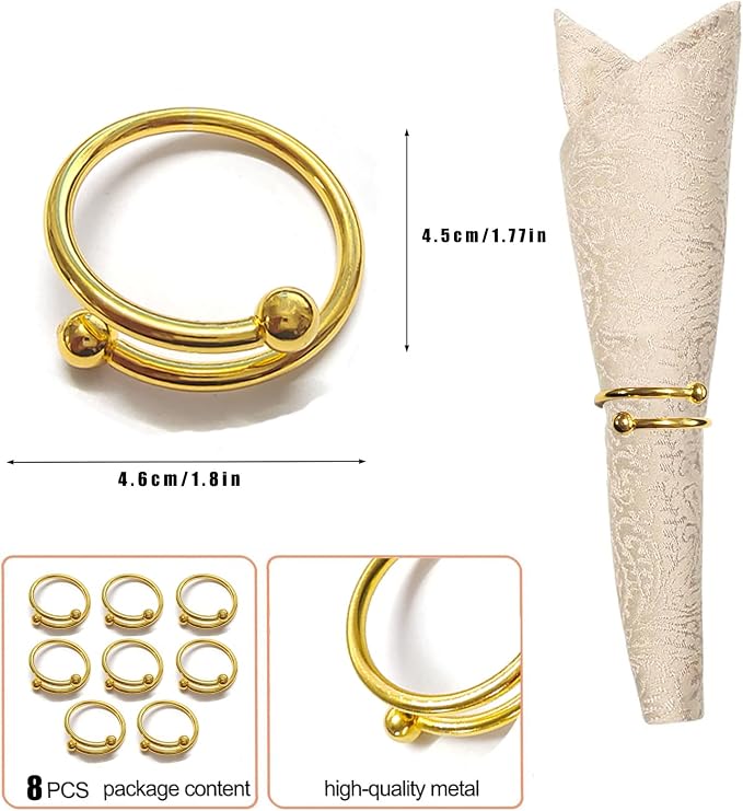 8 Pcs Gold Napkin Rings - Image 2