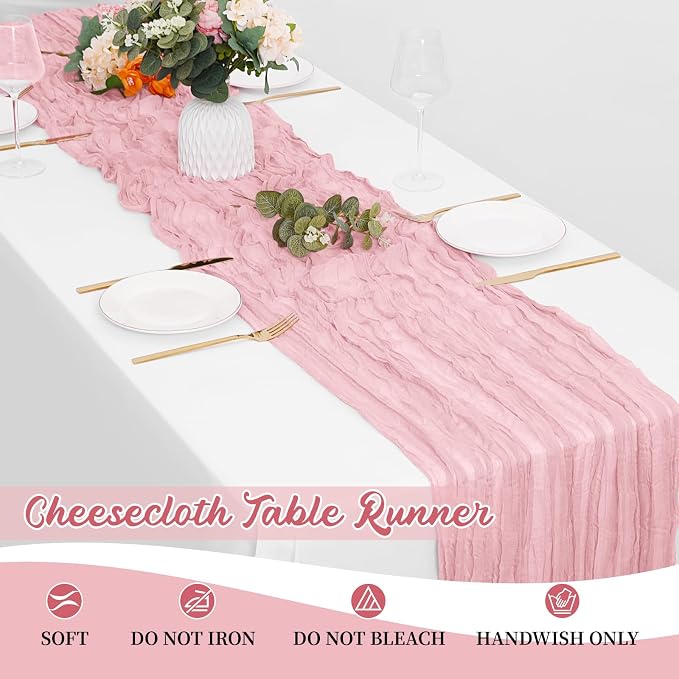 8 Pack Light Pink Cheesecloth Table Runners 20x120 Inch Gauze Table Runner - Image 6