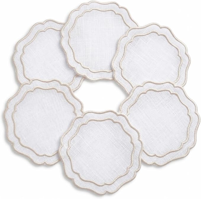 Drink Coasters Set of 6, 6x6 inch, Absorbent Linen Drink Mats by EmbroideryLinenVN